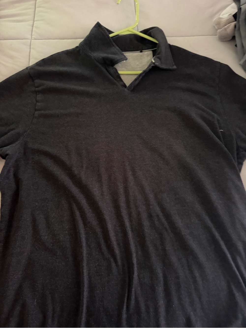 DKNY Men's Black V-Neck Polo with Contrast Inner Collar